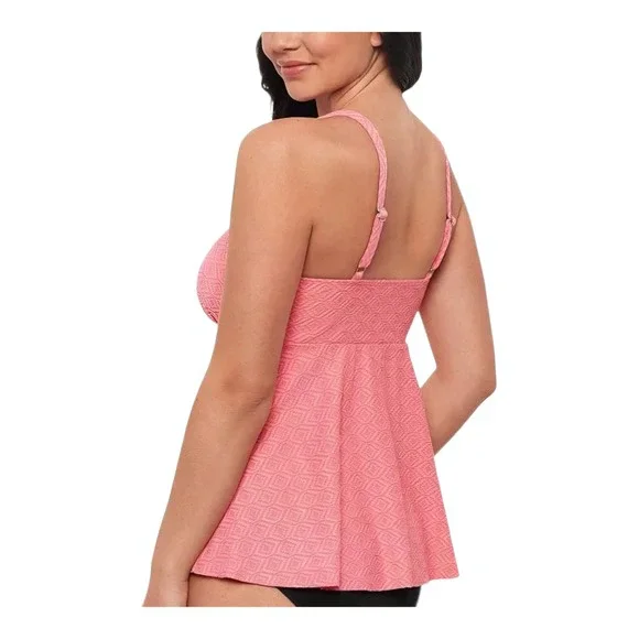 Swim‎ Solutions Womens Textured Underwire Tankini Top Guava Size 8 - Picture 2 of 3